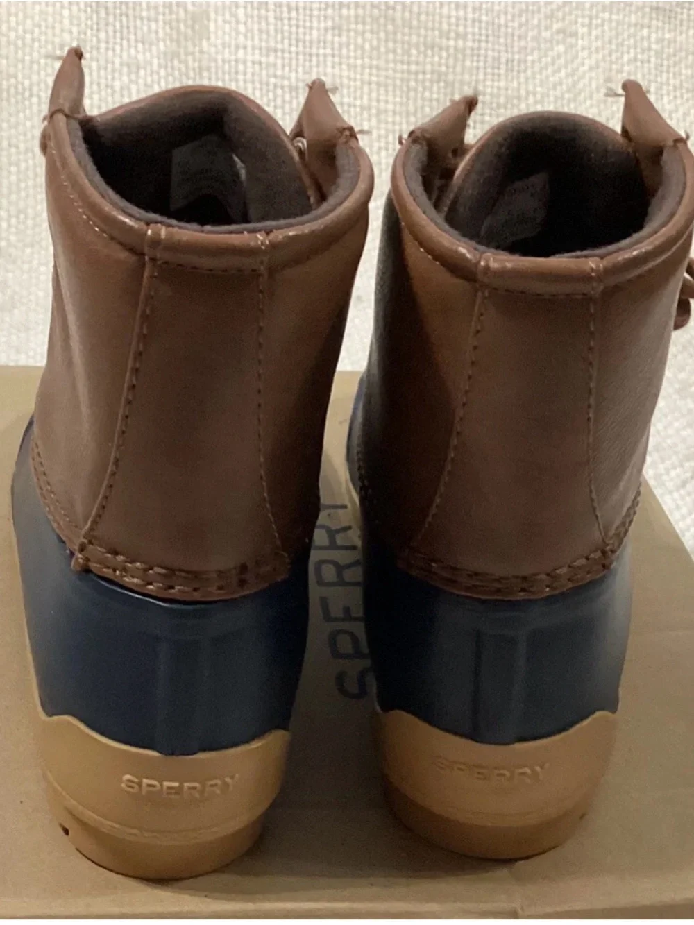 Sperry Kids Navy and Brown Lace-Up Rain Boots